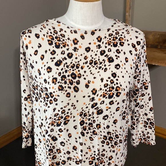 Chico’s cream, black & brown animal print tunic 3/4 sleeve top size  size XS - Picture 2 of 6